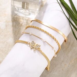 Dainty Gold Color 4 Piece Bracelet Set, Butterfly Bracelet